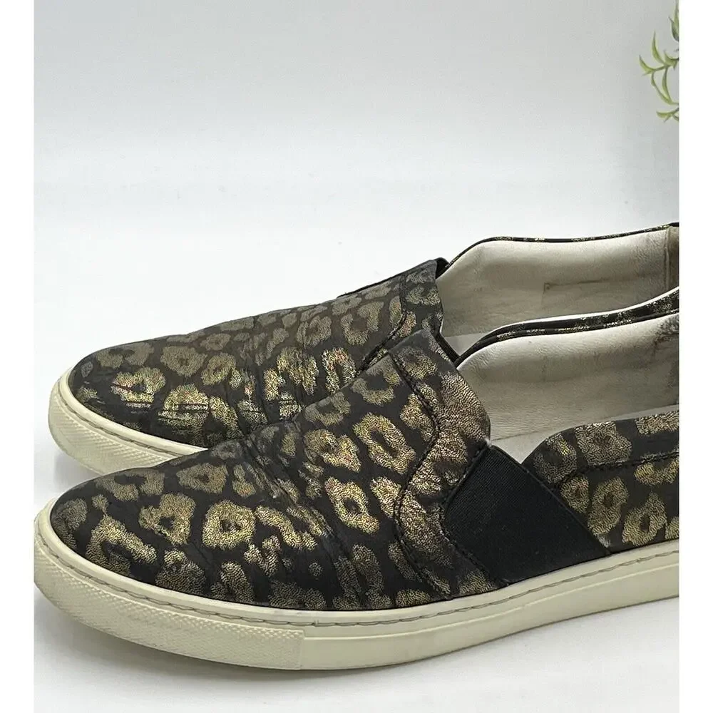 LANVIN Paris Metallic Black Gold Leopard Slip on Brocade Sneaker Size 38‎ /US 7